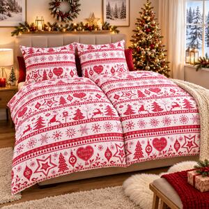Karácsonyi Christmas piros pamut ágyneműhuzat TiaHome - 1x Párna 90x70cm, 1x Paplan 140x200cm