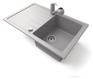Gránit mosogató NERO Eris + kihúzható zuhanyfejes Shower csaptelep + dugókiemelő (szürke)