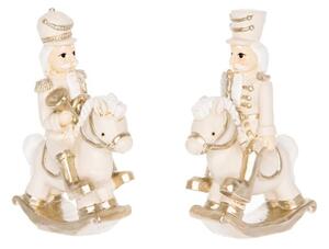 Karácsonyi Diótörő figurák fehér ruhában Fa lovacskán 9,5 cm 2 féle