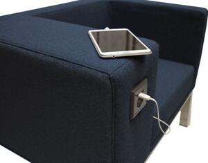MOK minimal stílusú krómozott fémvázas lobby fotel kárpitozott kivitelben, USB porttal és konnektorral