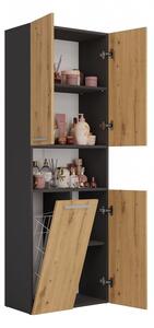 Riano MIX 1K DK fürdőszoba szekrény, 60x174x30 cm, antracit-tölgy