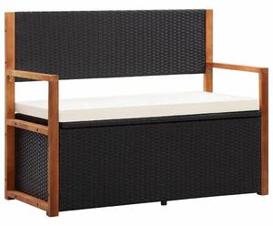 VidaXL fekete polyrattan és tömör akácfa tárolópad 115 cm