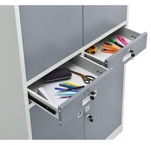 Office irattartó szekrény180x90 két színű, 4 ajtós, 2 fiókos fém