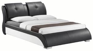Modern ágy + ágyrács, fekete + fehér textilbőr, 160x200, TORENZO