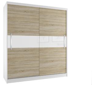 Tolóajtós szekrény 133 cm Belini fehér matt / tölgy sonoma SI SZP2/2/W/DS/W/UU