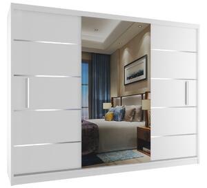 Tolóajtós szekrény 232 cm Belini fehér matt tükörrel és fiókokkal MBP SZP4/2/1W/2W1L/0/AL