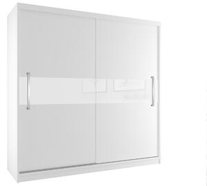 Tolóajtós szekrény 200 cm Belini fehér matt tükörrel SZP1/2/W/W/W/UU