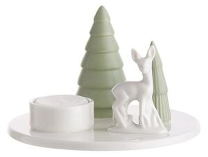 SYLVAN SPIRIT porcelán mécsestartó zöld-fehér, szarvas 13cm