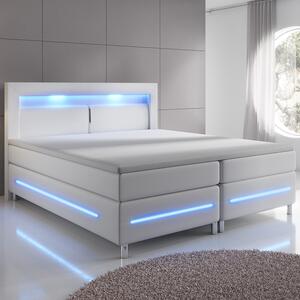 Rugós ágy Norfolk 140 x 200 cm fehér - LED sávokkal és rugós matraccal