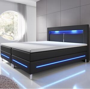 Rugós ágy Norfolk 180 x 200 cm fekete - LED sávokkal és rugós matraccal