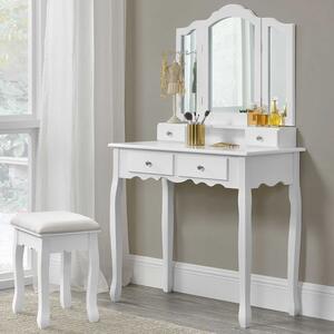 Fehér színű "Emma" fésülködő asztalka tükörrel és székkel