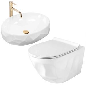 Szett fali WC csésze REA Gustavo Rimless + pultra helyezhető mosdó Maya