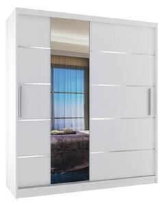 Tolóajtós szekrény 133 cm Belini fehér matt tükörrel és fiókokkal MBP SZP6/1/W/W/0/KLAL