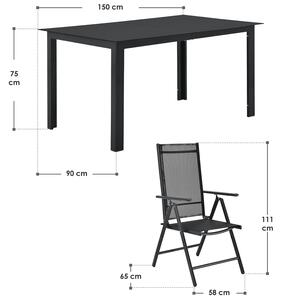 Milano kerti bútor 7 darabos, asztallal és 6 székkel, sötétszürke