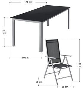 Milano kerti bútor 9 darabos, asztallal és székekkel, ezüstszürke