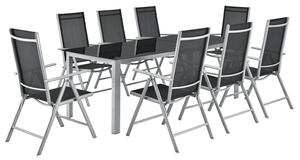 Milano kerti bútor 9 darabos, asztallal és székekkel, ezüstszürke
