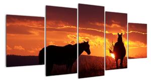 Kép - lovak, napnyugtakor (150x70cm)