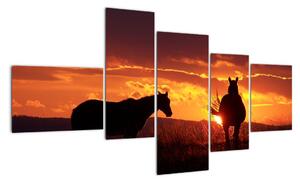 Kép - lovak, napnyugtakor (150x85cm)
