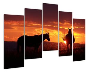 Kép - lovak, napnyugtakor (125x90cm)