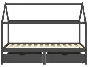 VidaXL fiókos sötétszürke tömör fenyőfa gyerekágykeret 90 x 200 cm