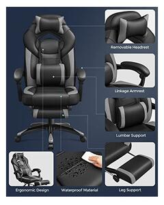 Állítható gamer szék, ergonomikus kialakítású, fekete-szürke