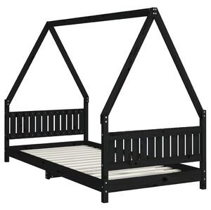 VidaXL fekete tömör fenyőfa gyerekágykeret 90 x 200 cm