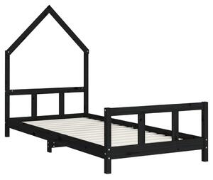 VidaXL fekete tömör fenyőfa gyerekágykeret 90 x 190 cm