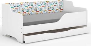 LILU gyerekágy laminált oldallal 160x80cm matraccal és ágyneműtartóval - autós
