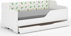 LILU gyerekágy laminált oldallal 160x80cm matraccal és ágyneműtartóval - dínós