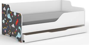 LILU gyerekágy laminált fronttal 160x80cm matraccal és ágyneműtartóval - színes dínós