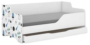 LILU gyerekágy laminált előlappal, 160x80cm, matraccal és ágyneműtartóval - űrhajós