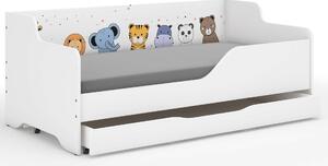 LILU gyerekágy laminált oldallal 160x80cm matraccal és ágyneműtartóval - mini zoo