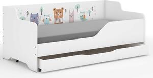 LILU gyerekágy laminált oldallal 160x80cm matraccal és ágyneműtartóval - erdős