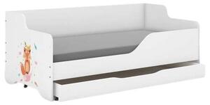 LILU gyerekágy laminált előlappal, 160x80cm, matraccal és ágyneműtartóval - bohóc róka
