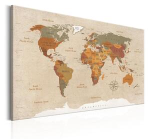 Beige Chic fali világtérkép, 60 x 60 cm - Bimago