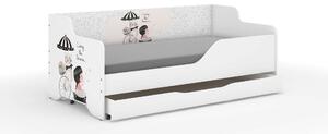 LILU gyerekágy laminált fronttal és oldallal 160x80cm matraccal és ágyneműtartóval - biciklis lány cicával