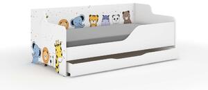 LILU gyerekágy laminált fronttal és oldallal 160x80cm matraccal és ágyneműtartóval - mini zoo