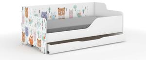 LILU gyerekágy laminált fronttal és oldallal 160x80cm matraccal és ágyneműtartóval - erdős