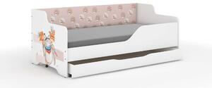 LILU gyerekágy laminált előlappal és oldallappal, 160x80cm, matraccal és ágyneműtárolóval - mák mintás