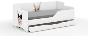 LILU gyermekágy laminált előlappal és oldallal, 160x80cm, matraccal és ágyneműtartóval - 'Lady Rabbit' design