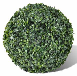 VidaXL 2 db kerti buxus labda műlevelekkel és napelemes fényfüzérrel 27 cm