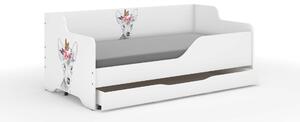 LILU gyerekágy laminált fronttal és oldallal 160x80cm matraccal és ágyneműtartóval - őzike pillangóval