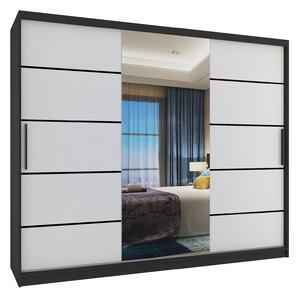 Tolóajtós szekrény 232 cm Belini fekete matt / fehér matt tükörrel és fiókokkal MBP SZP8/0/1B/2W1L/0/KLP