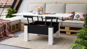 Mazzoni OSLO fehér / fekete matt, kinyitható dohányzóasztal állítható magasságú asztallappal