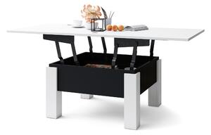Mazzoni OSLO fehér / fekete matt, kinyitható dohányzóasztal állítható magasságú asztallappal
