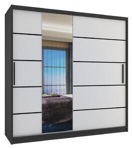 Tolóajtós szekrény 200 cm Belini fekete matt / fehér matt tükörrel és fiókokkal MBP SZP5/1/B/W/0/KLP