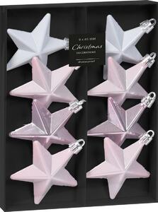 Csillagok Ice Pink karácsonyi dísz készlet, 6,5 cm, 8 db-os