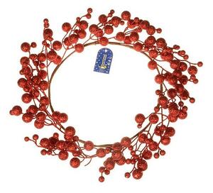Kirsty karácsonyi koszorú gömbökkel, 35 cm, piros csillámmal