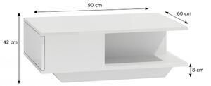 Thirassia Denver dohányzóasztal, 90x42x60 cm, fényes fehér