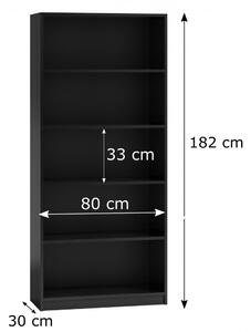 Baltrum R80 polcos szekrény, 80x182x30 cm, fekete
